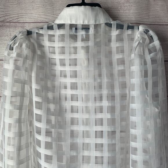 Polagram White Lattice Button Down Blouse Long Sleeve Pouf Shoulders Size Small - Picture 7 of 14